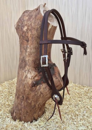 Western Headstall with Futurity Brow baby basket tooled waterloop ends